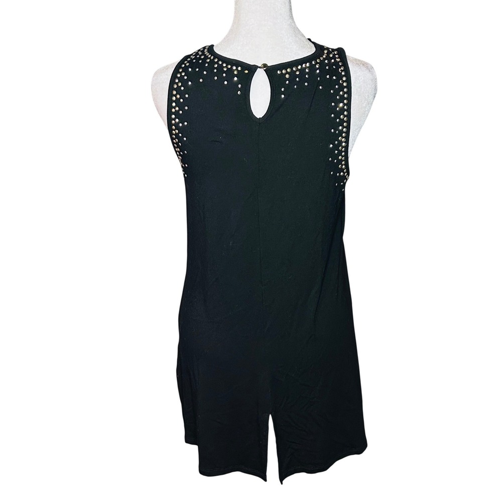 CARMEN MARC VALVO women's black‎ tank blouse sleeveless gold studded rayon small - Picture 2 of 7